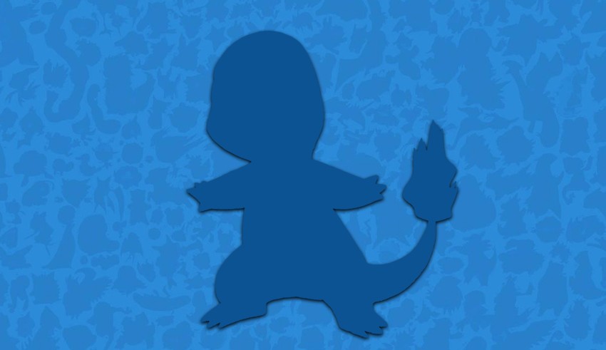 A silhouette of a pokemon on a blue background.