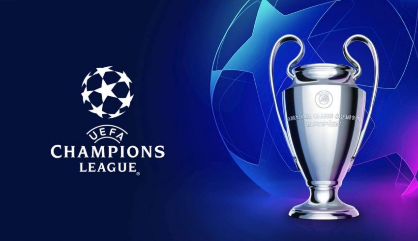 The uefa champions league logo on a blue background.