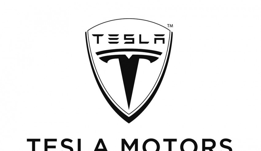 Tesla motors logo on a white background.