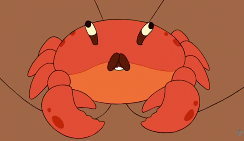 A cartoon crab with big eyes.