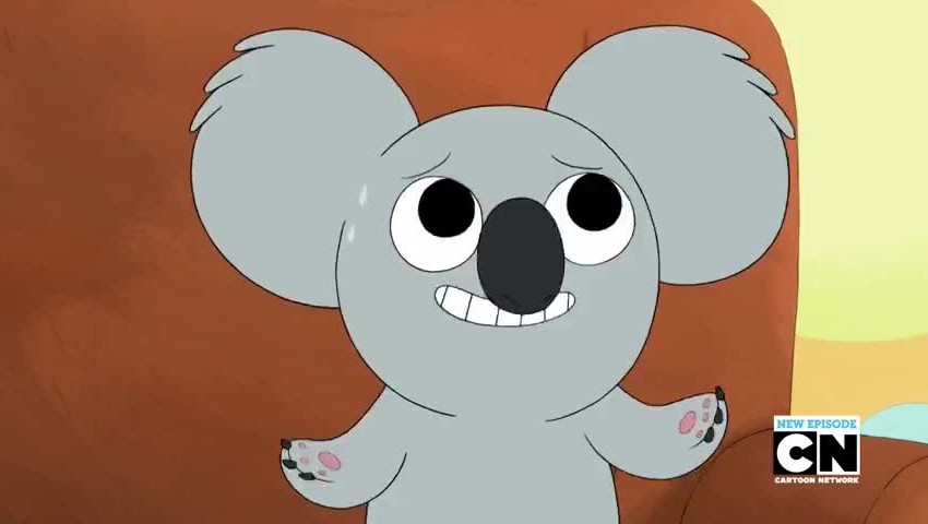 A cartoon koala sitting on a couch.