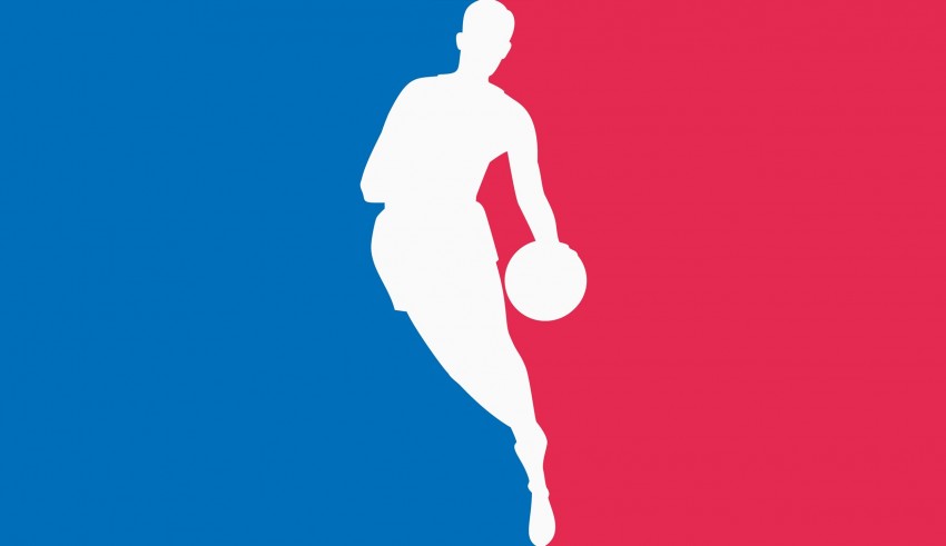The nba logo with a basketball player on it.
