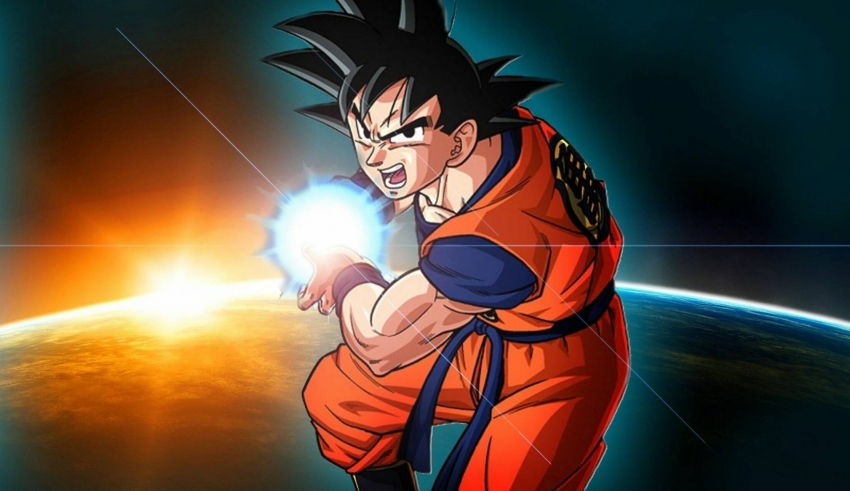 An image of a dragon ball character in front of the earth.
