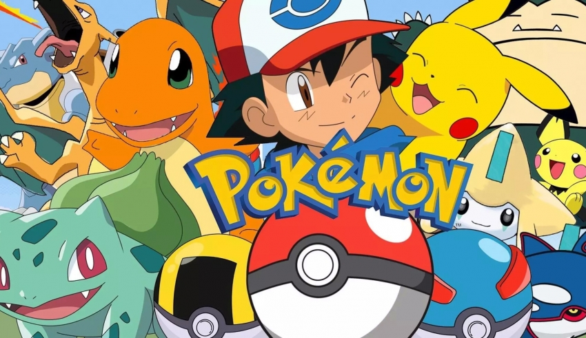 The pokemon characters are standing in front of each other.