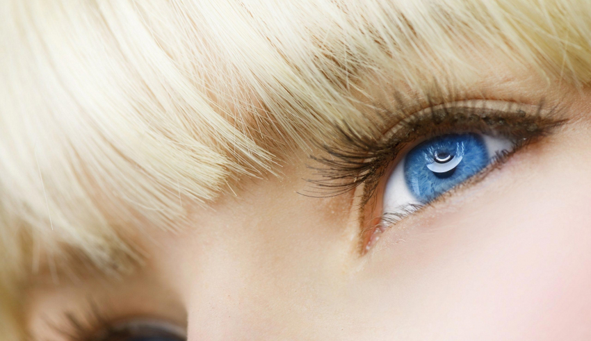 A close up of a woman's blue eyes.