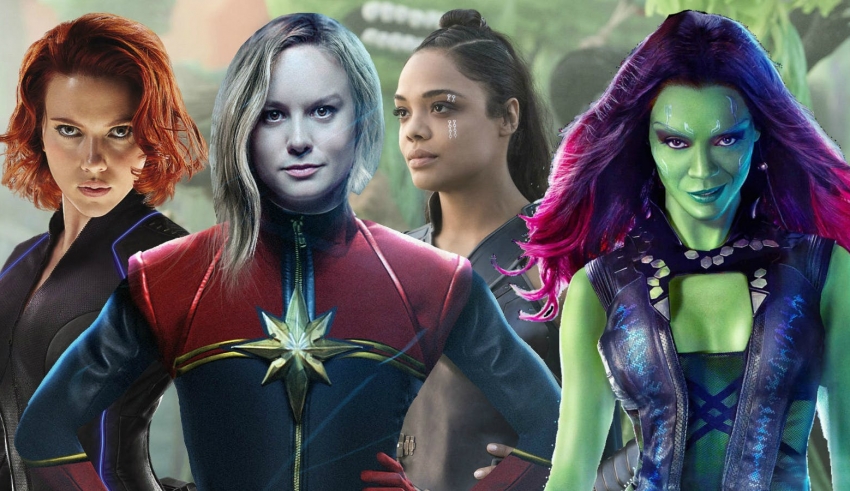 A group of women dressed as captain marvel and gamora.