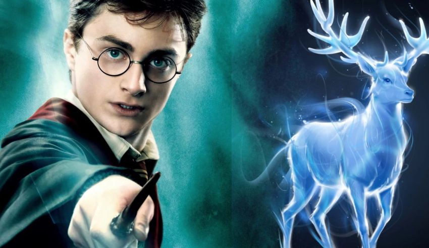 Harry potter with a deer in front of him.