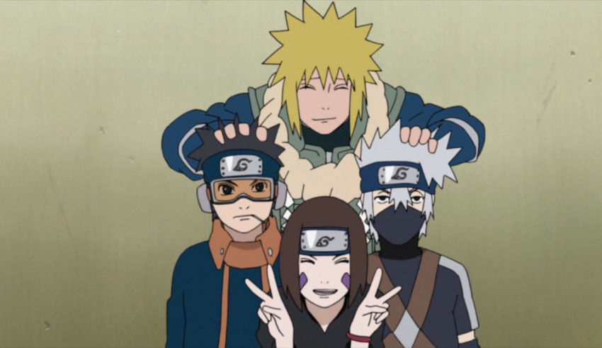 A group of naruto characters posing for a picture.