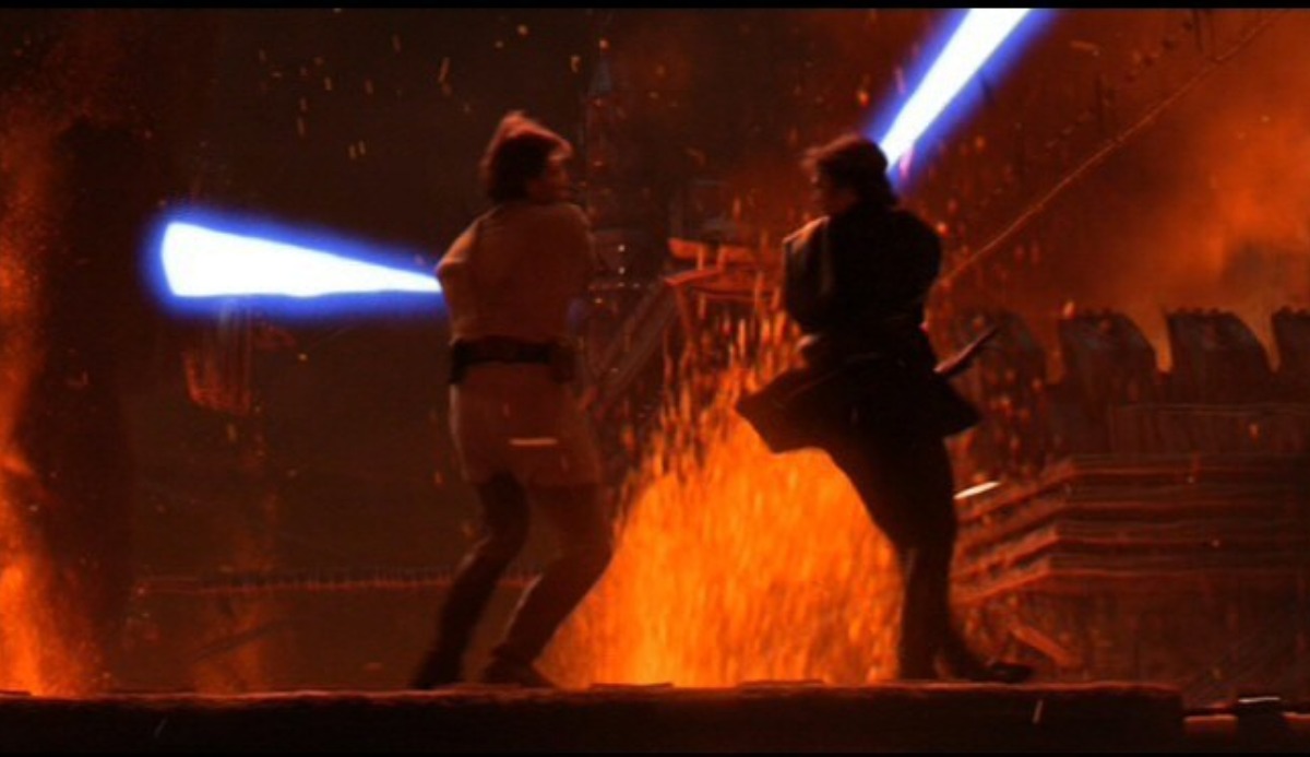 In the confrontation between Obi-Wan and Anakin what dialog took place before they drew their swords? 1