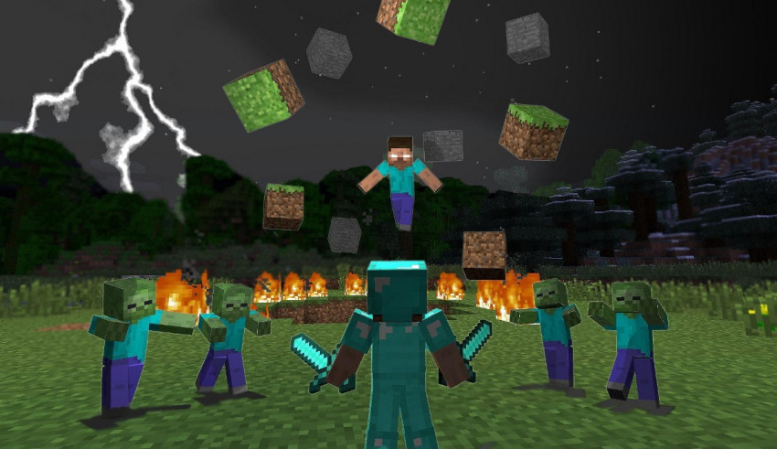 A group of people in a minecraft game.