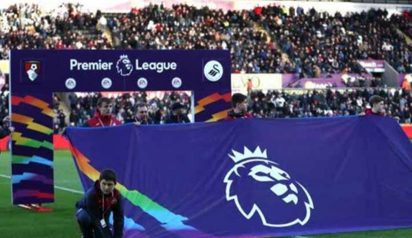 A large banner with the premier league logo on it.