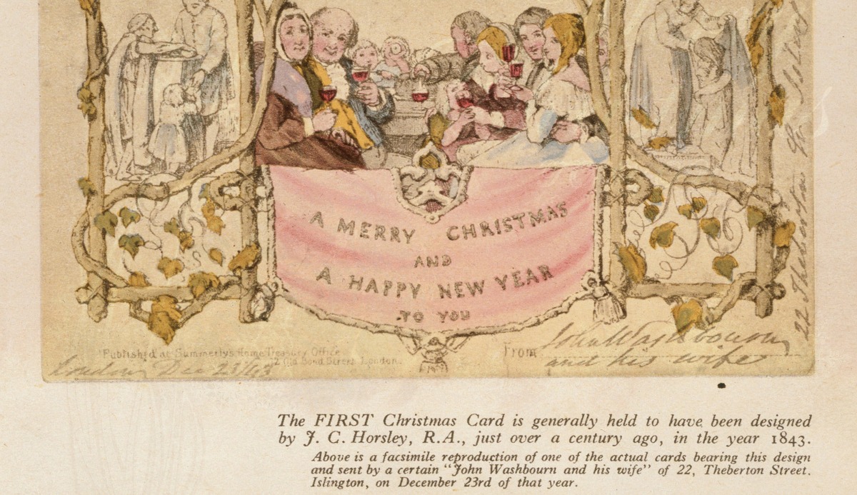 Who first designed the Christmas card and in what year? 1