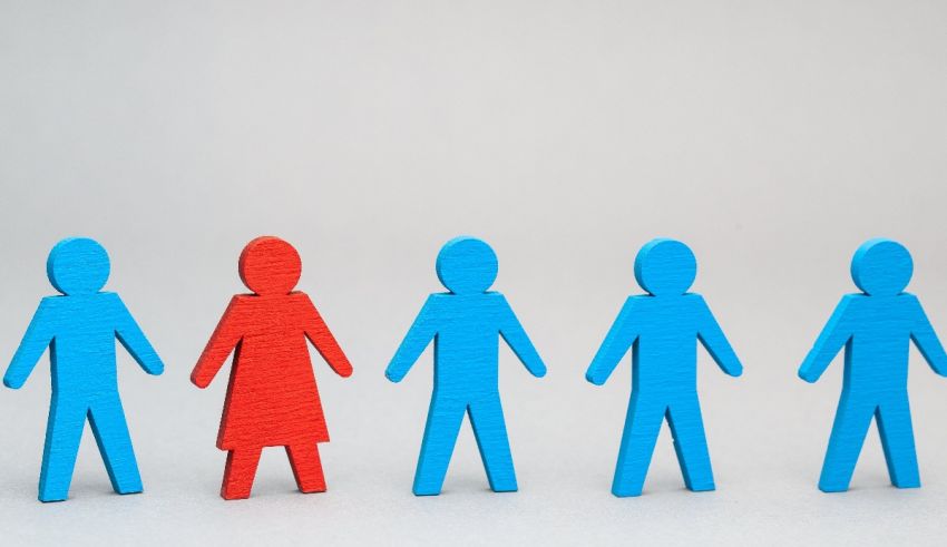 A group of red and blue people standing in a line.