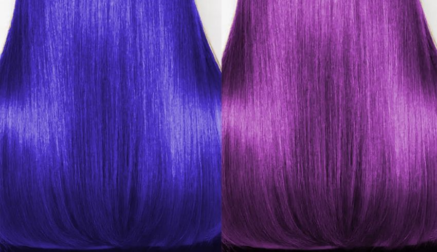 A close up of a woman's hair in purple and blue.