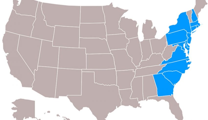 A map of the united states with the states highlighted in blue.