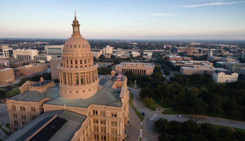 An aerial view of the capitol building in austin, texas.