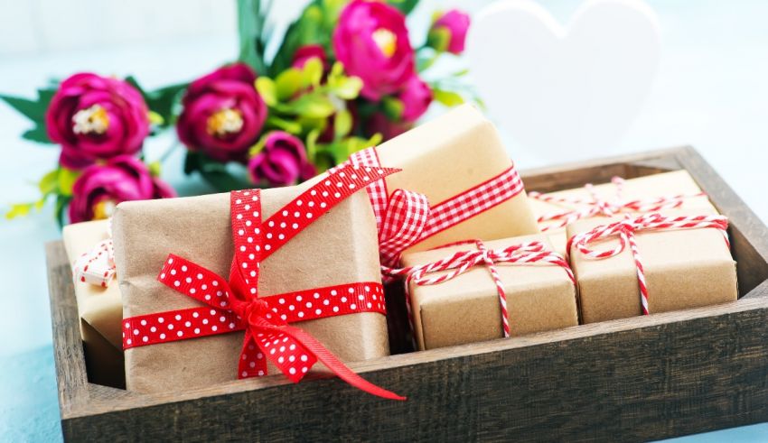 Valentine's day presents in a wooden box.