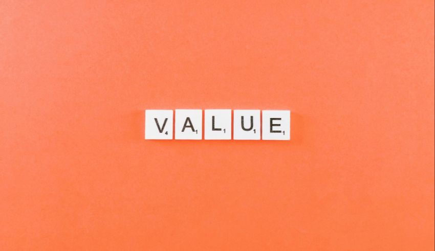 The word value spelled out on an orange background.