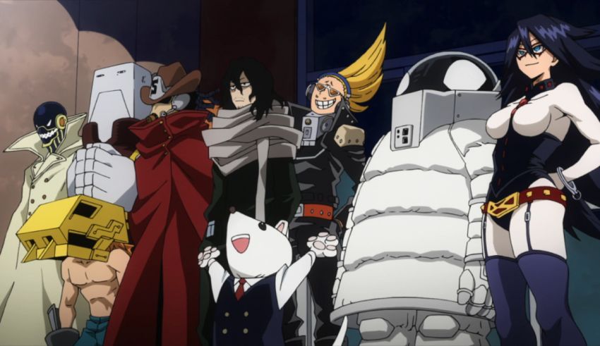 A group of anime characters standing next to each other.