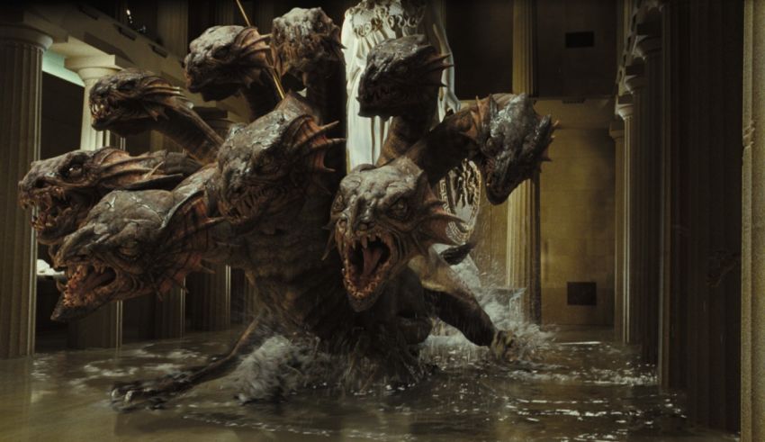 A large statue of a creature with horns in the water.