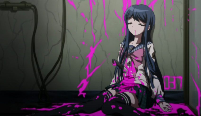 A girl sitting on the floor with pink paint on her face.