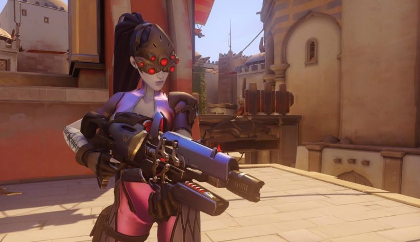 A woman holding a gun in overwatch.