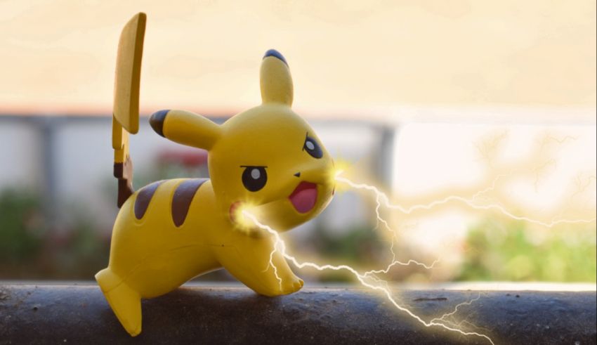 A toy pikachu with a lightning bolt on it.