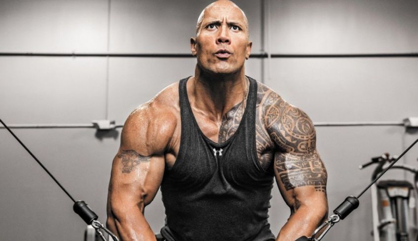 Dwayne 'the rock' johnson in the gym.