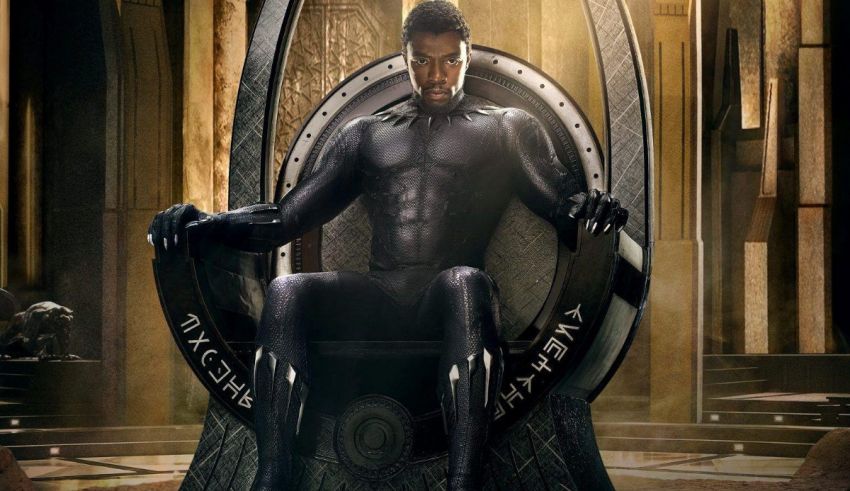 The black panther is sitting on a throne.