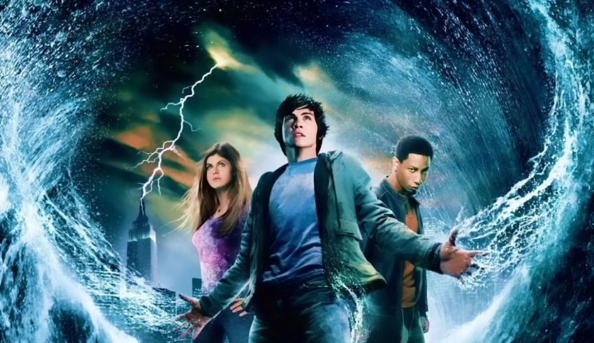 A poster for a movie with a group of people standing in front of a wave.