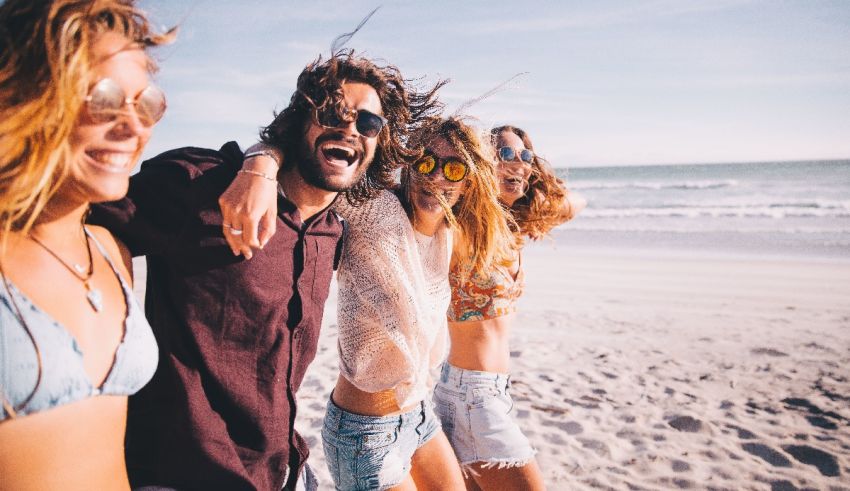 A group of friends having fun on the beach.