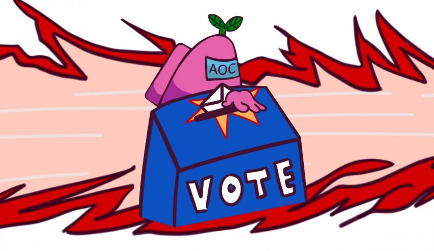 A cartoon image of a vote box with flames coming out of it.