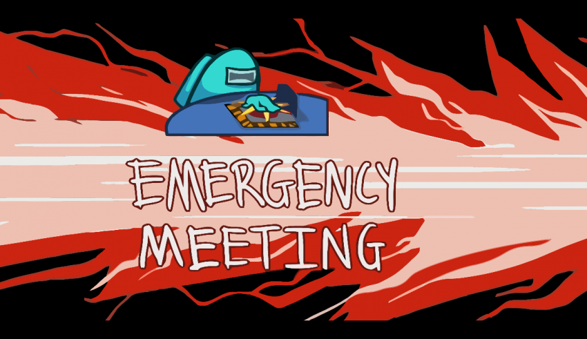 An image of an emergency meeting with a cartoon character.