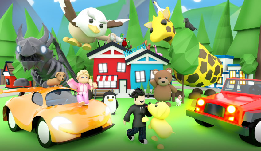 A cartoon scene with a car, a giraffe, a giraffe, and a giraffe.