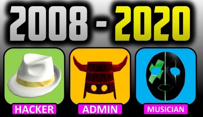 A set of icons with the words 2008-2020 hacker, admin, musician and hat.