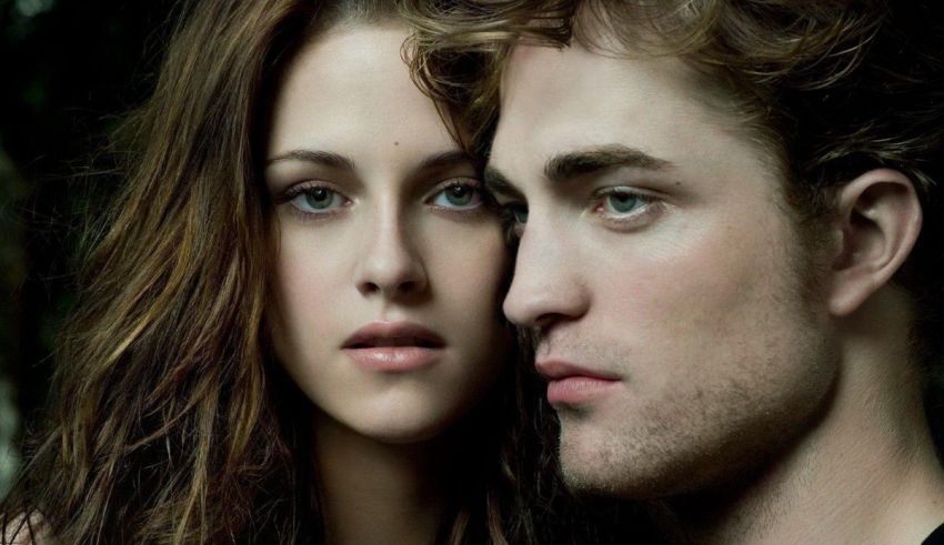 Kristen stewart and robert pattinson in the twilight saga.