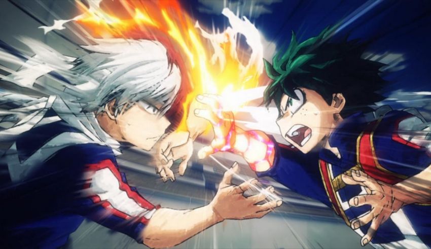 Two anime characters fighting each other with fire.