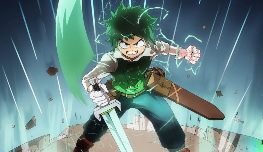 An anime character with green hair and a sword.