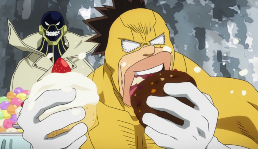 An anime character eating a donut.