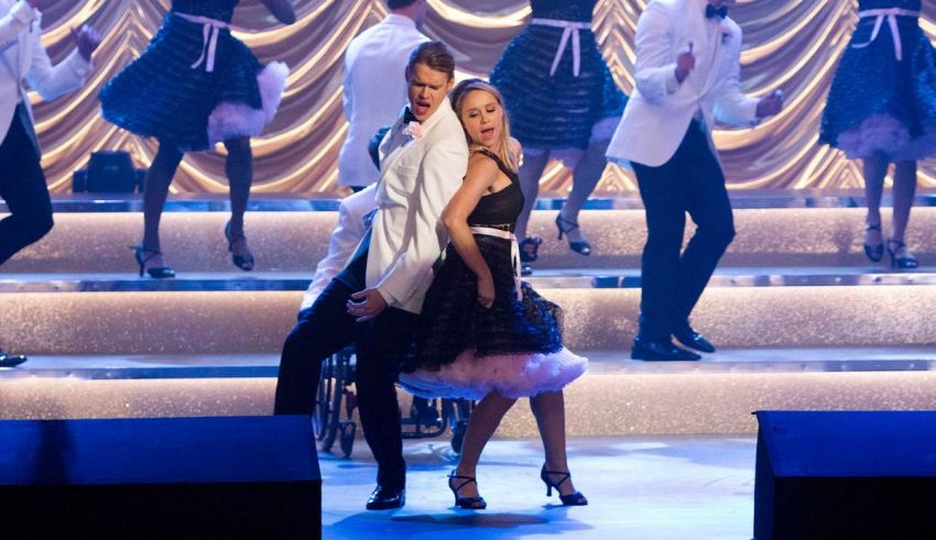 A man and a woman dancing on stage.