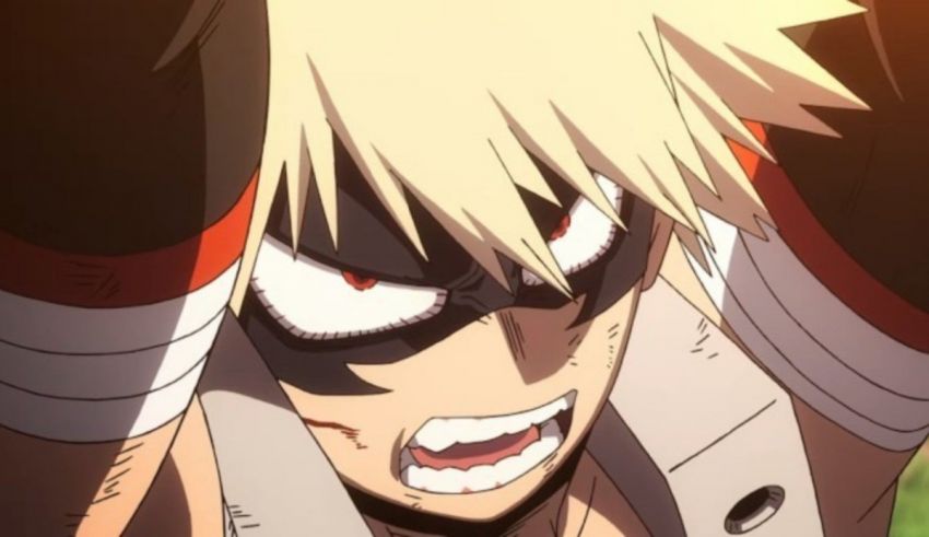 An anime character with blond hair and red eyes.