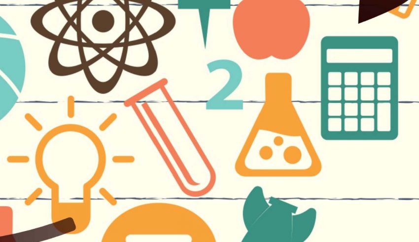 A collection of science and education icons on a white background.