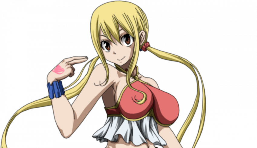 A female anime character with long blonde hair.
