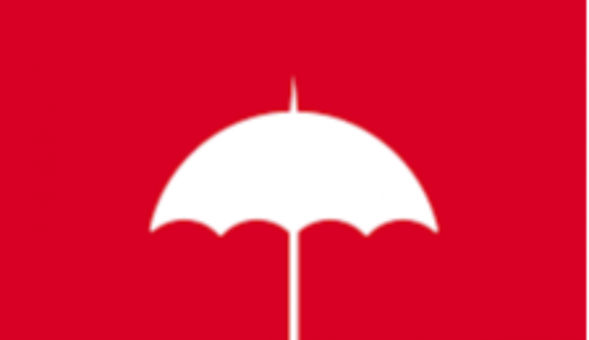 A white umbrella on a red background.