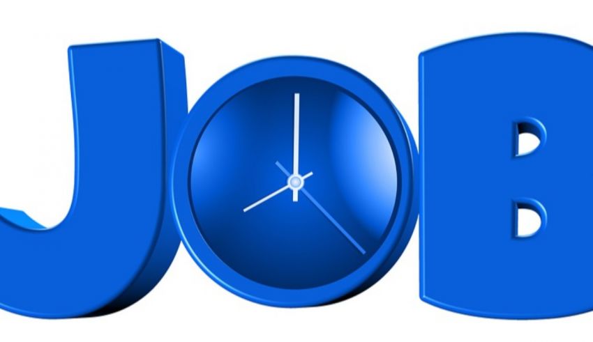 A blue clock with the word job on it.