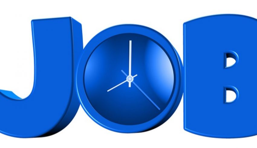 A blue clock with the word job on it.