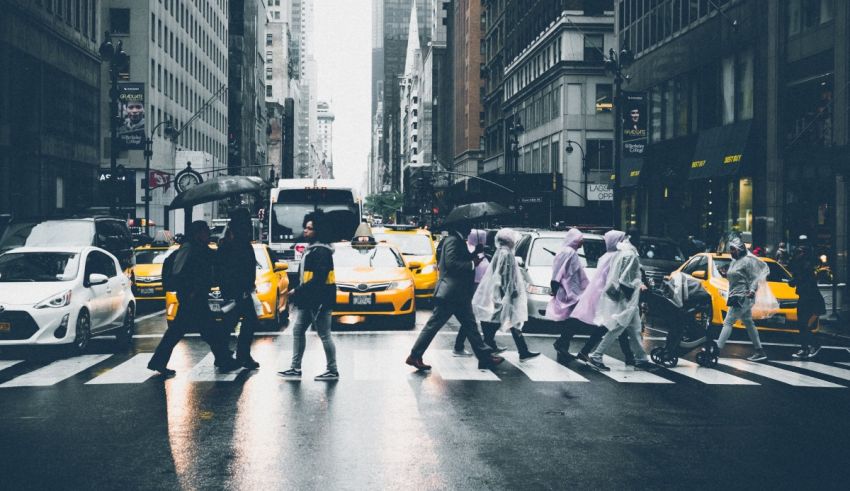 People walking in the rain.