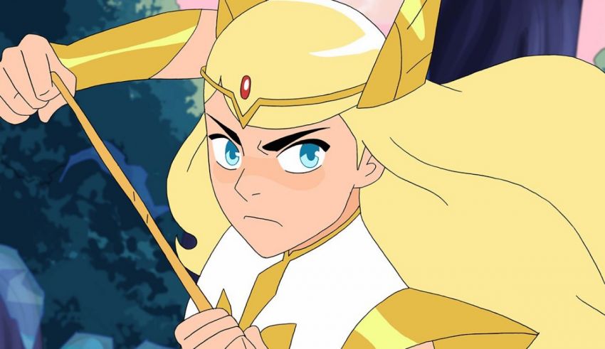 A cartoon girl with long blonde hair holding a bow and arrow.