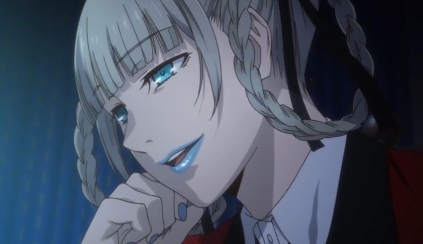 An anime character with blue eyes and white hair.
