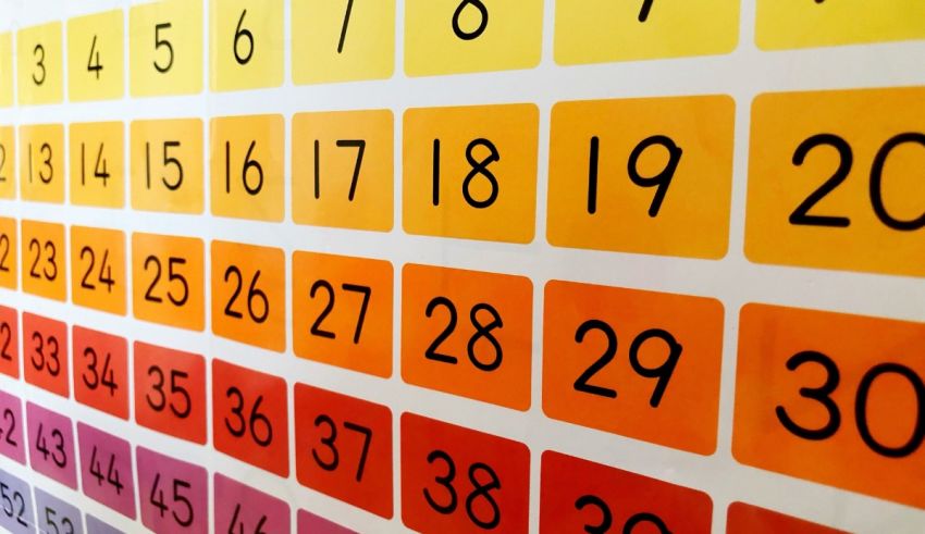 A colorful calendar with numbers on it.